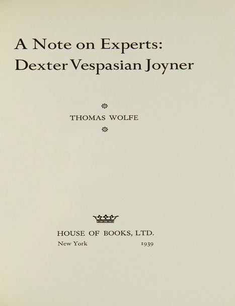 A Note on Experts: Dexter Vespasian Joyner